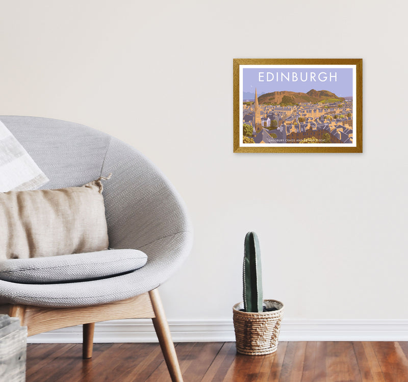 Arthur's Seat Edinburgh Travel Art Print by Stephen Millership, Framed Poster A3 Print Only