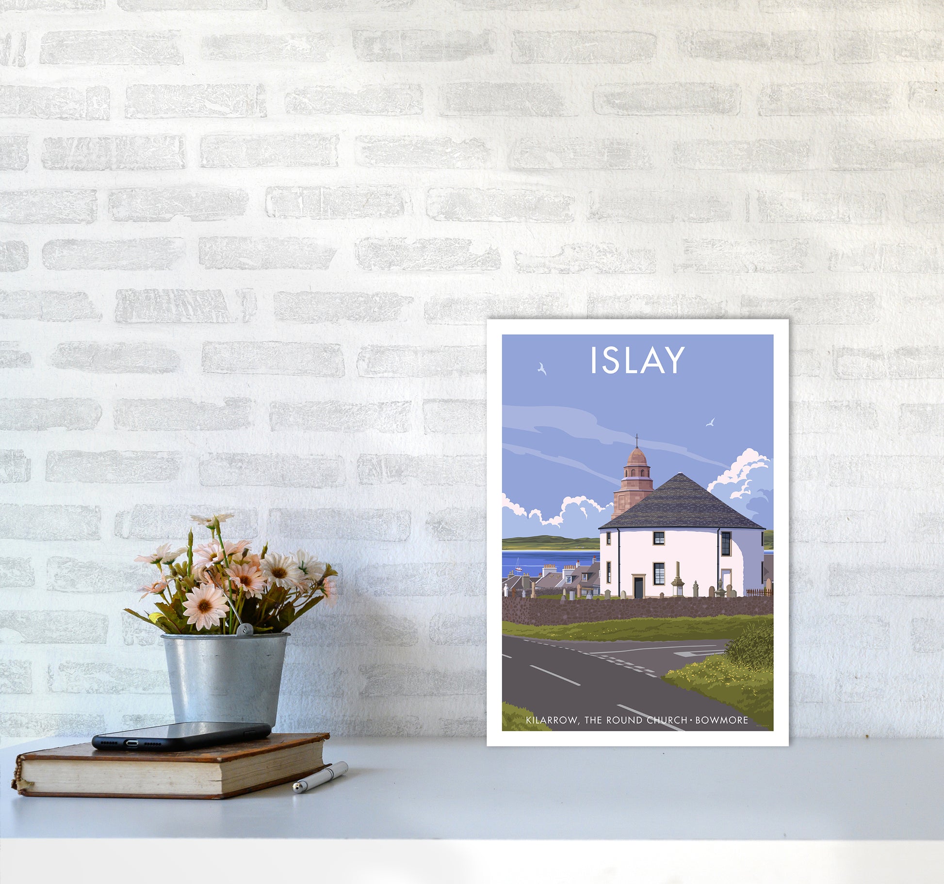 Islay Bowmore Travel Art Print By Stephen Millership A3 Black Frame