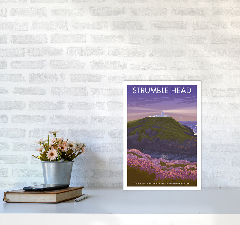 Wales Strumble Head Travel Art Print by Stephen Millership A3 Black Frame