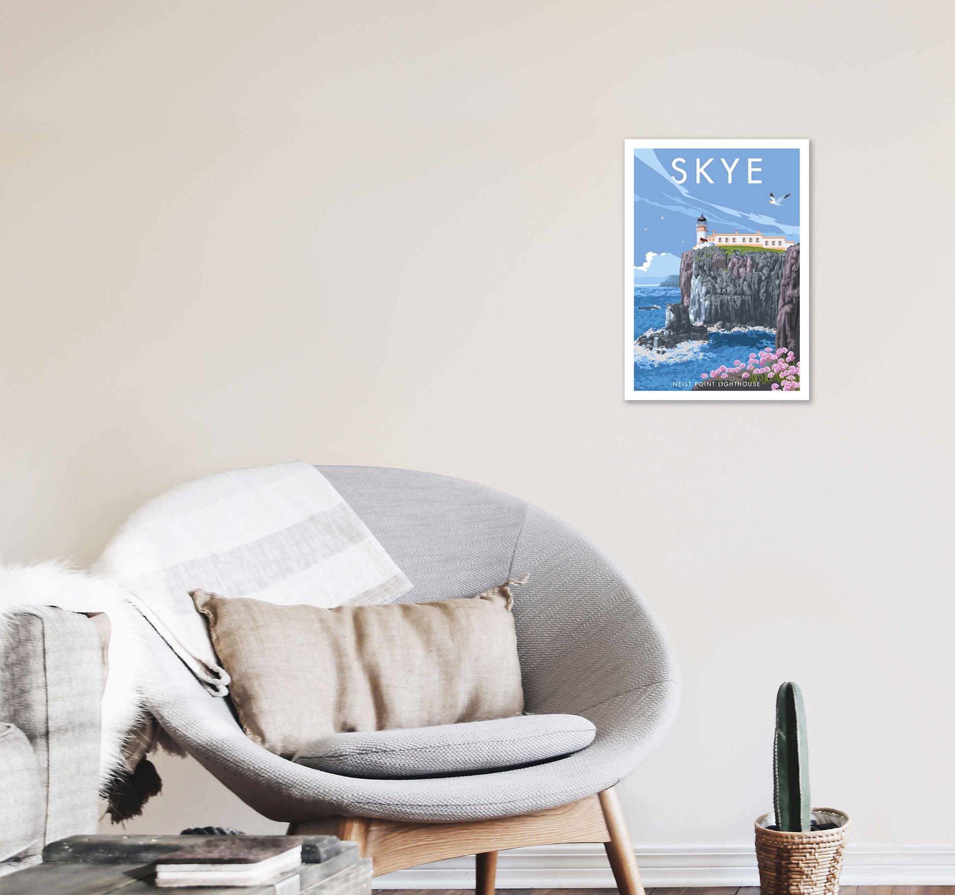 Neist Point Lighthouse Skye Art Print by Stephen Millership A3 Black Frame