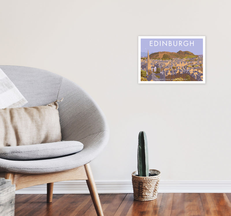 Arthur's Seat Edinburgh Travel Art Print by Stephen Millership, Framed Poster A3 Black Frame