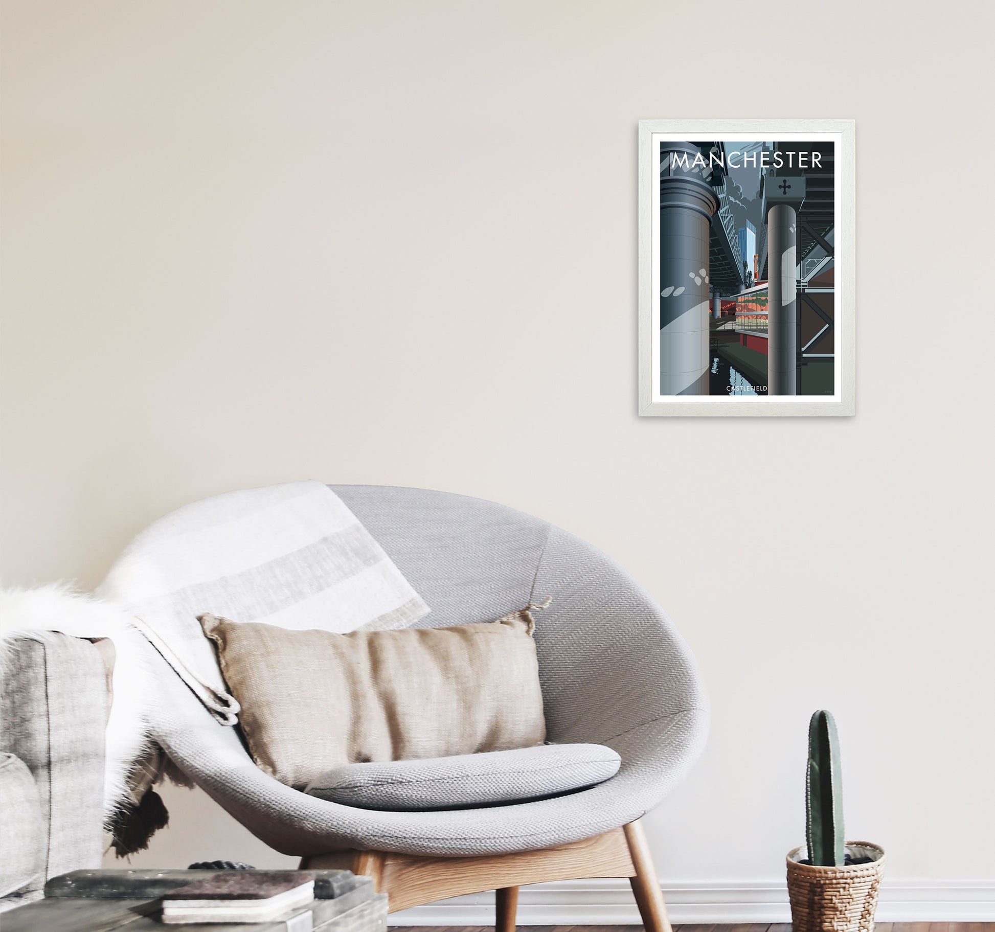 Manchester by Stephen Millership A3 Oak Frame