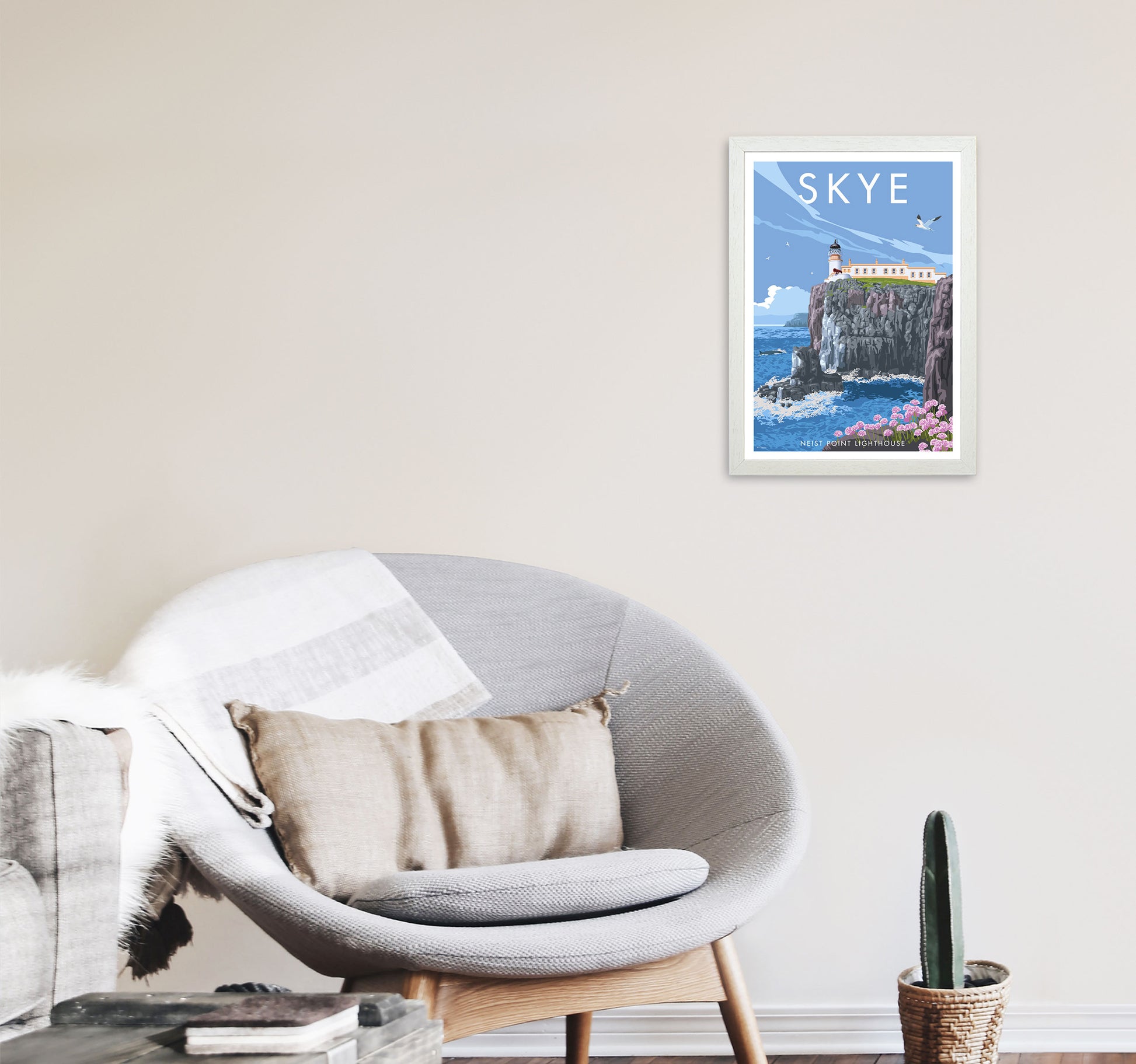 Neist Point Lighthouse Skye Art Print by Stephen Millership A3 Oak Frame