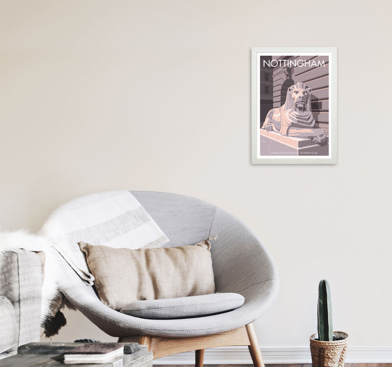 Nottingham Lion Sculpture Art Print by Stephen Millership A3 Oak Frame