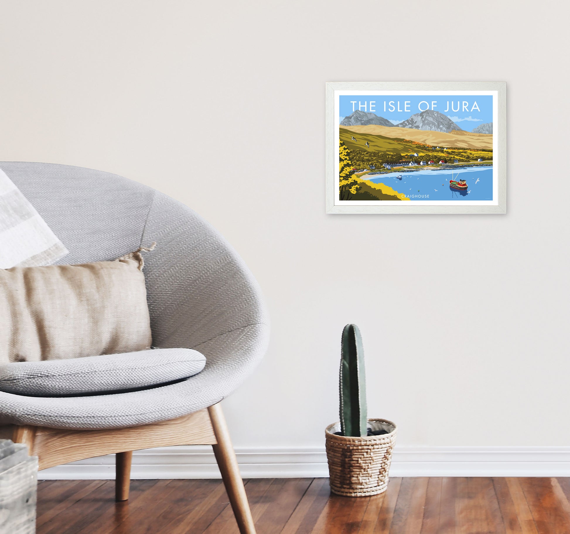 The Isle Of Jura Craighouse Art Print by Stephen Millership A3 Oak Frame
