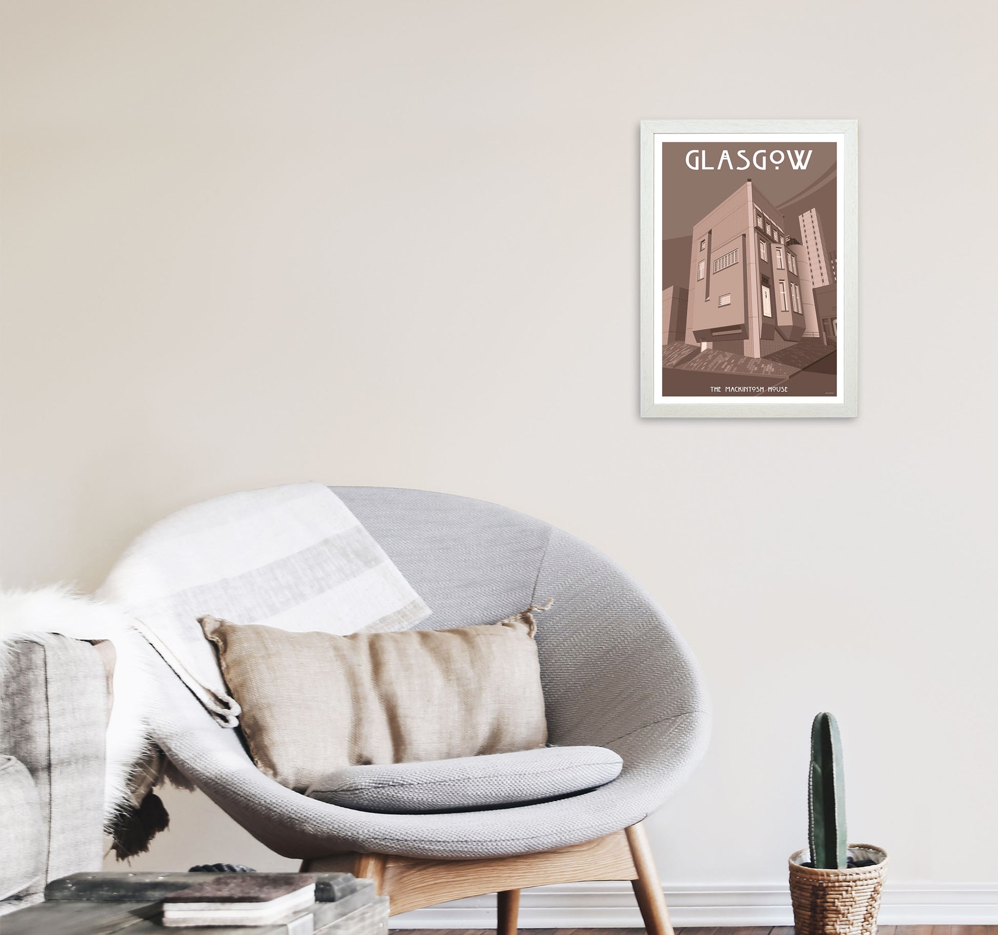 Glasgow Art Print by Stephen Millership A3 Oak Frame
