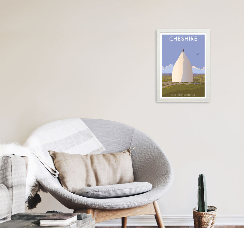 Cheshire White Nancy Travel Art Print by Stephen Millership A3 Oak Frame