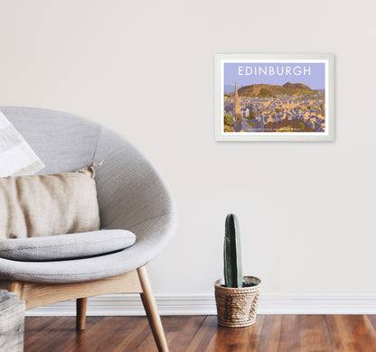 Arthur's Seat Edinburgh Travel Art Print by Stephen Millership, Framed Poster A3 Oak Frame