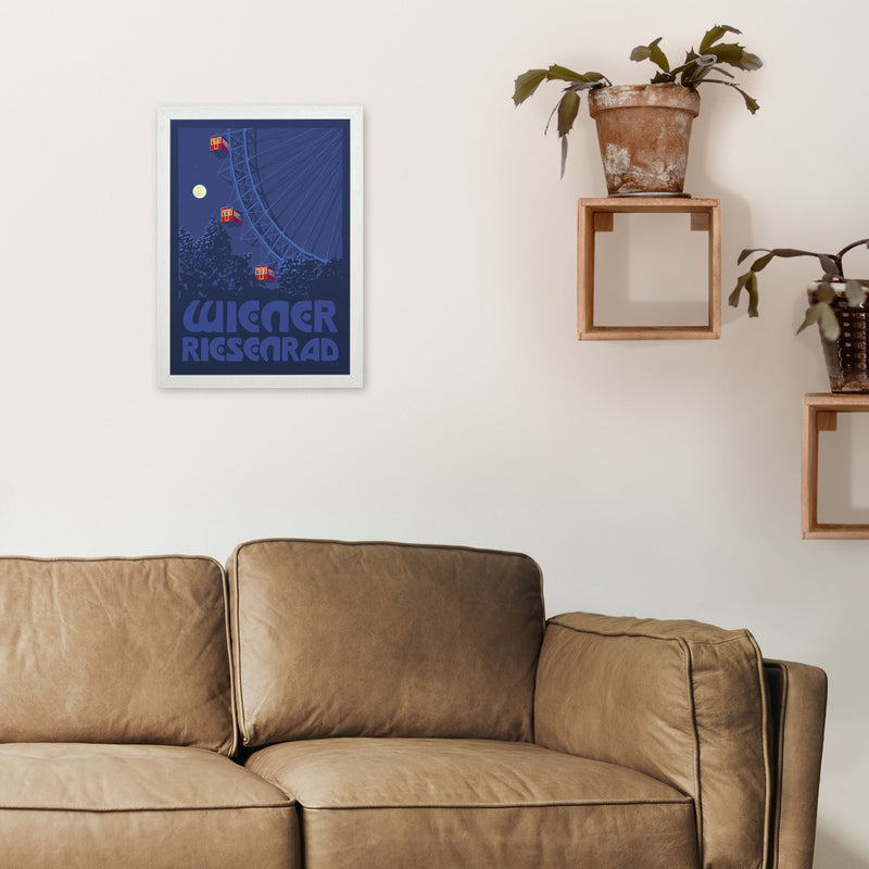Vienna Big Wheel Art Print by Stephen Millership A3 Oak Frame