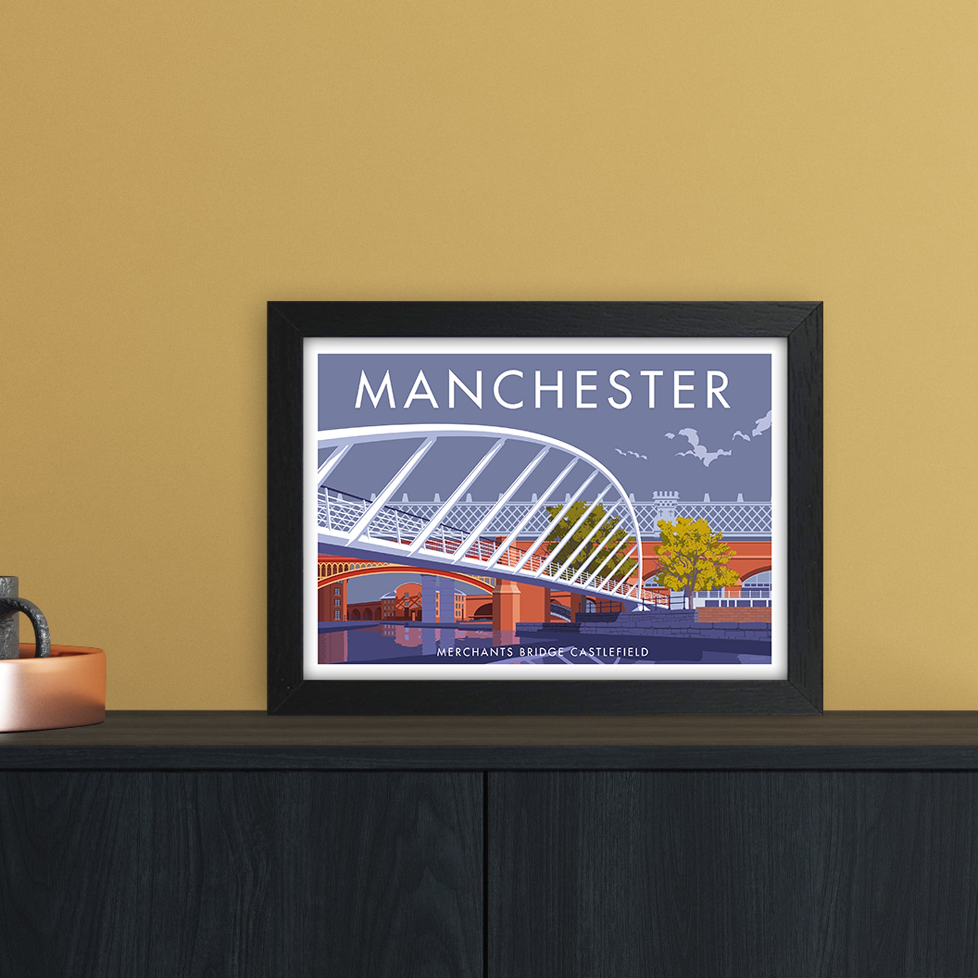 Manchester Merchants Bridge Art Print by Stephen Millership A4 White Frame