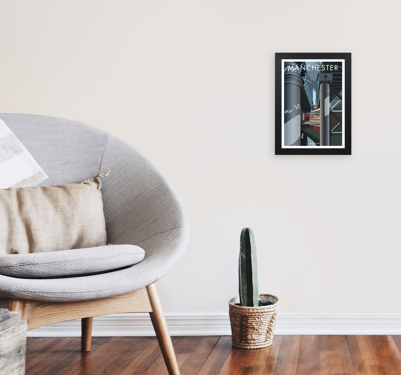 Manchester by Stephen Millership A4 White Frame