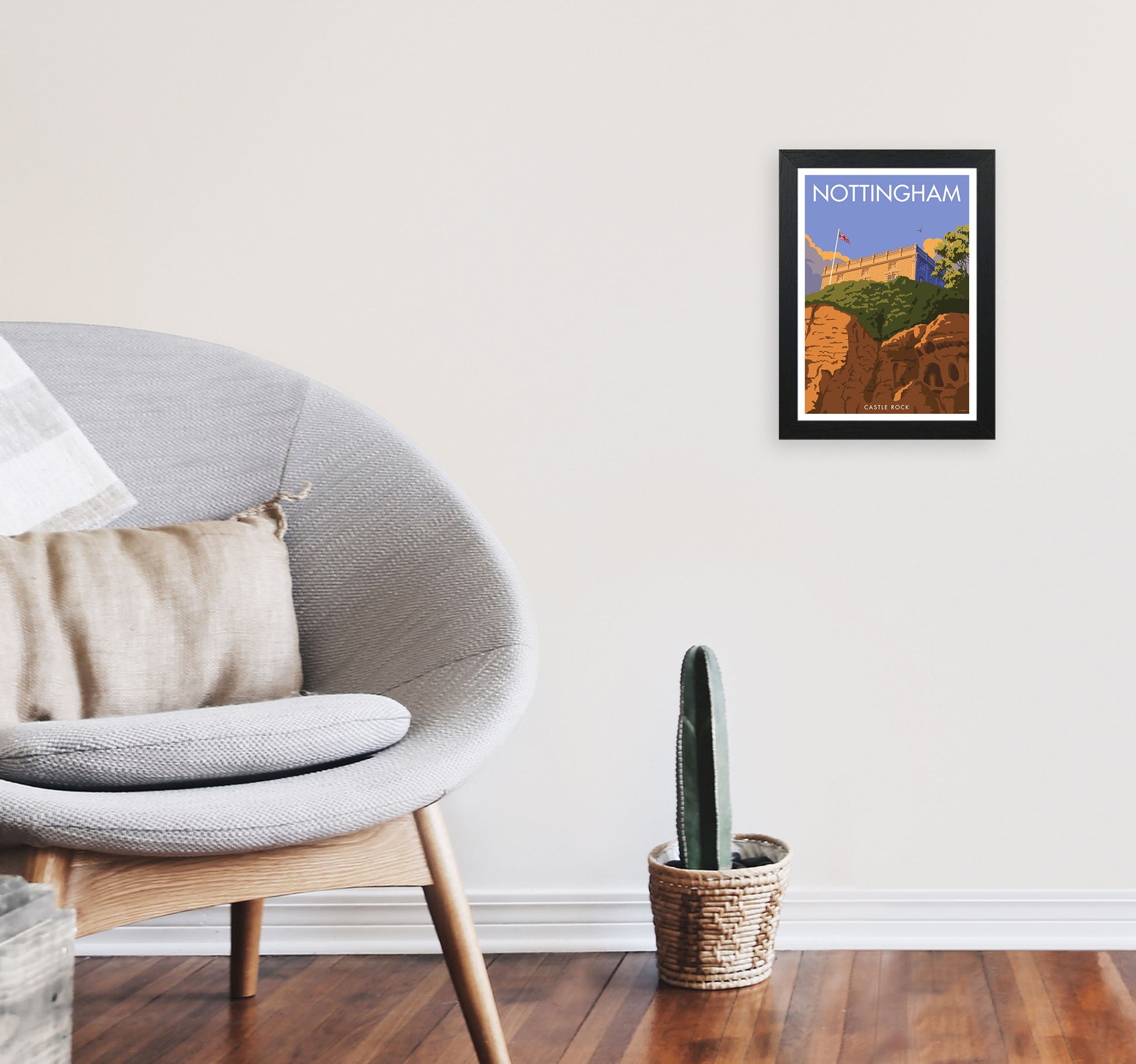 Castle Rock Nottingham Framed Digital Art Print by Stephen Millership A4 White Frame