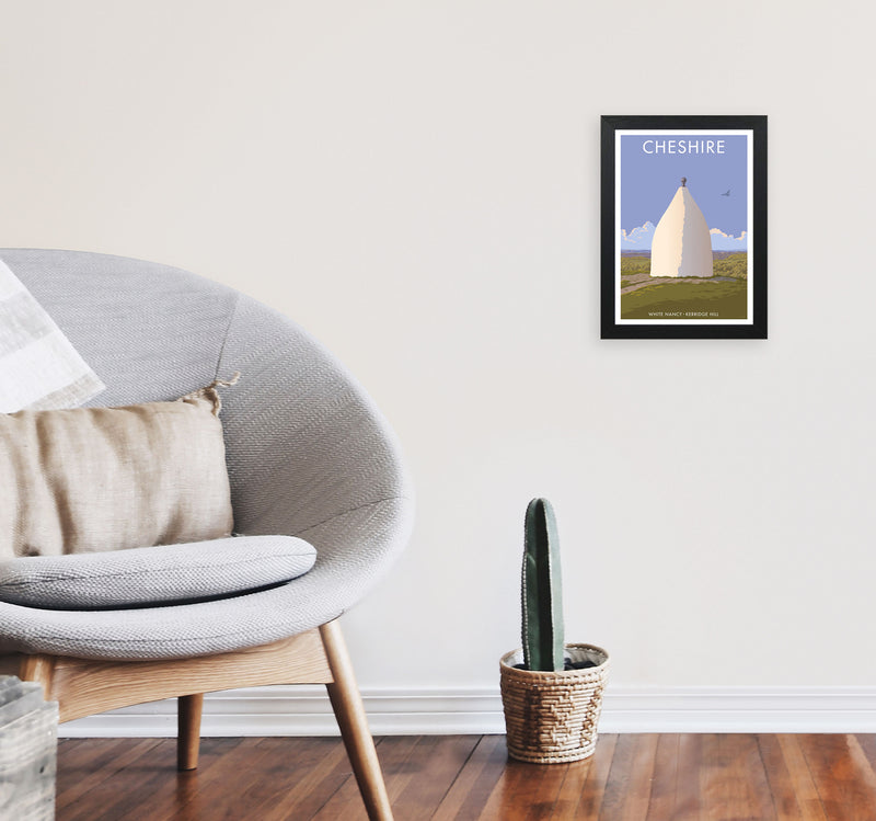 Cheshire White Nancy Travel Art Print by Stephen Millership A4 White Frame