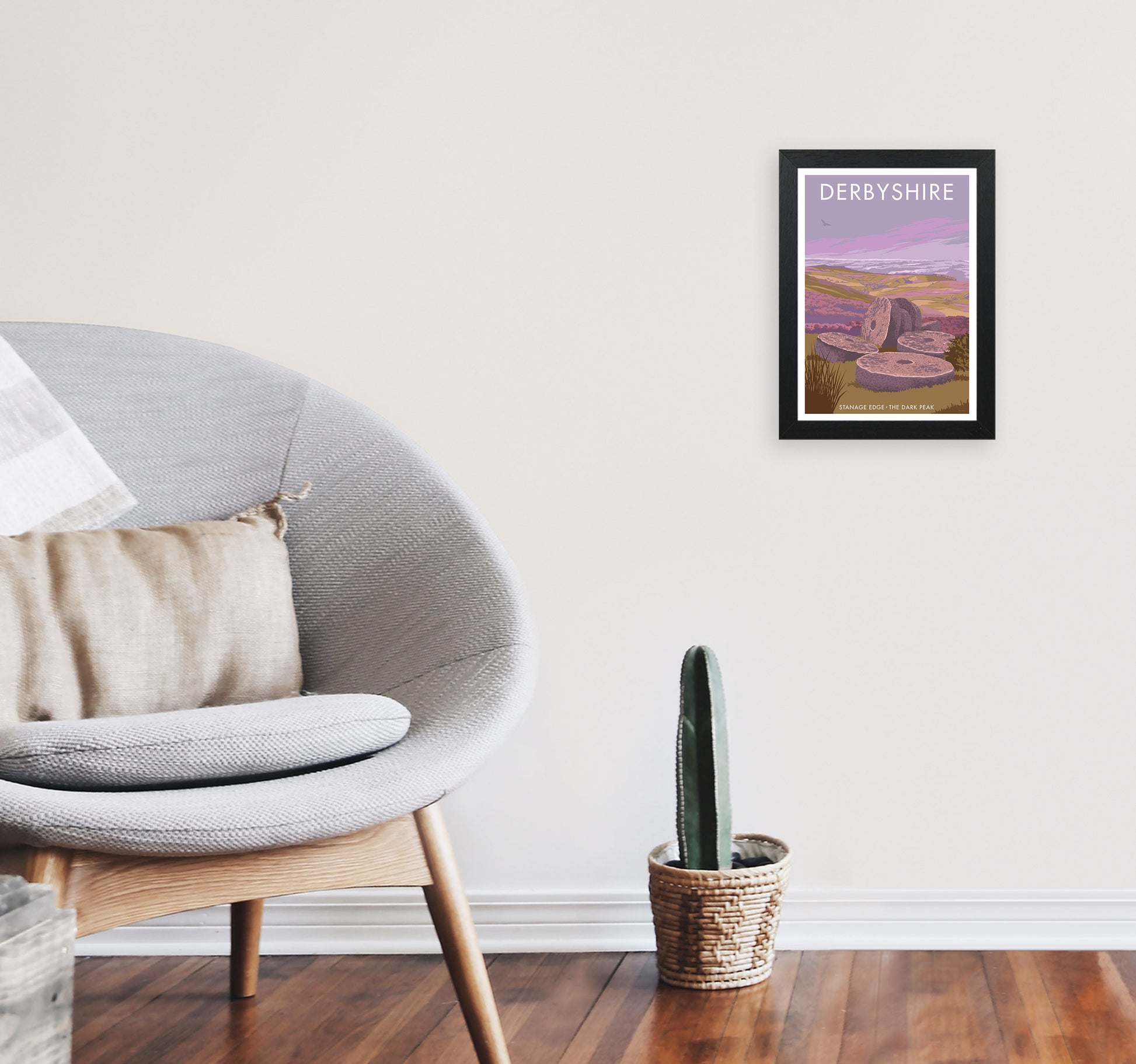 Stanage Edge Derbyshire Travel Art Print by Stephen Millership A4 White Frame