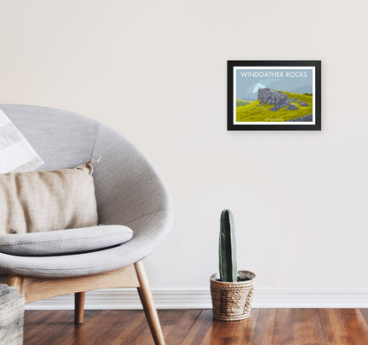 Windgather Rocks Derbyshire Travel Art Print by Stephen Millership A4 White Frame