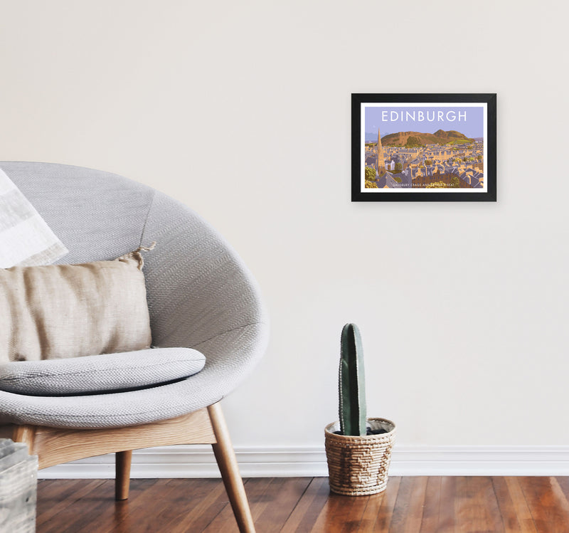 Arthur's Seat Edinburgh Travel Art Print by Stephen Millership, Framed Poster A4 White Frame
