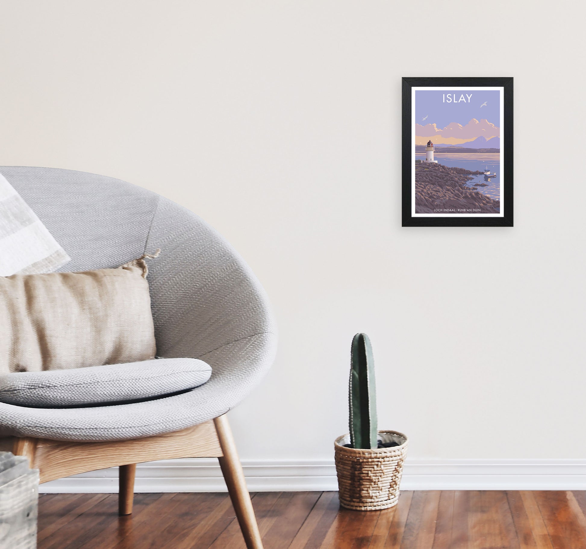 Loch Indaal Islay Travel Art Print by Stephen Millership A4 White Frame