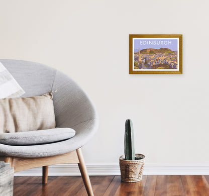 Arthur's Seat Edinburgh Travel Art Print by Stephen Millership, Framed Poster A4 Print Only