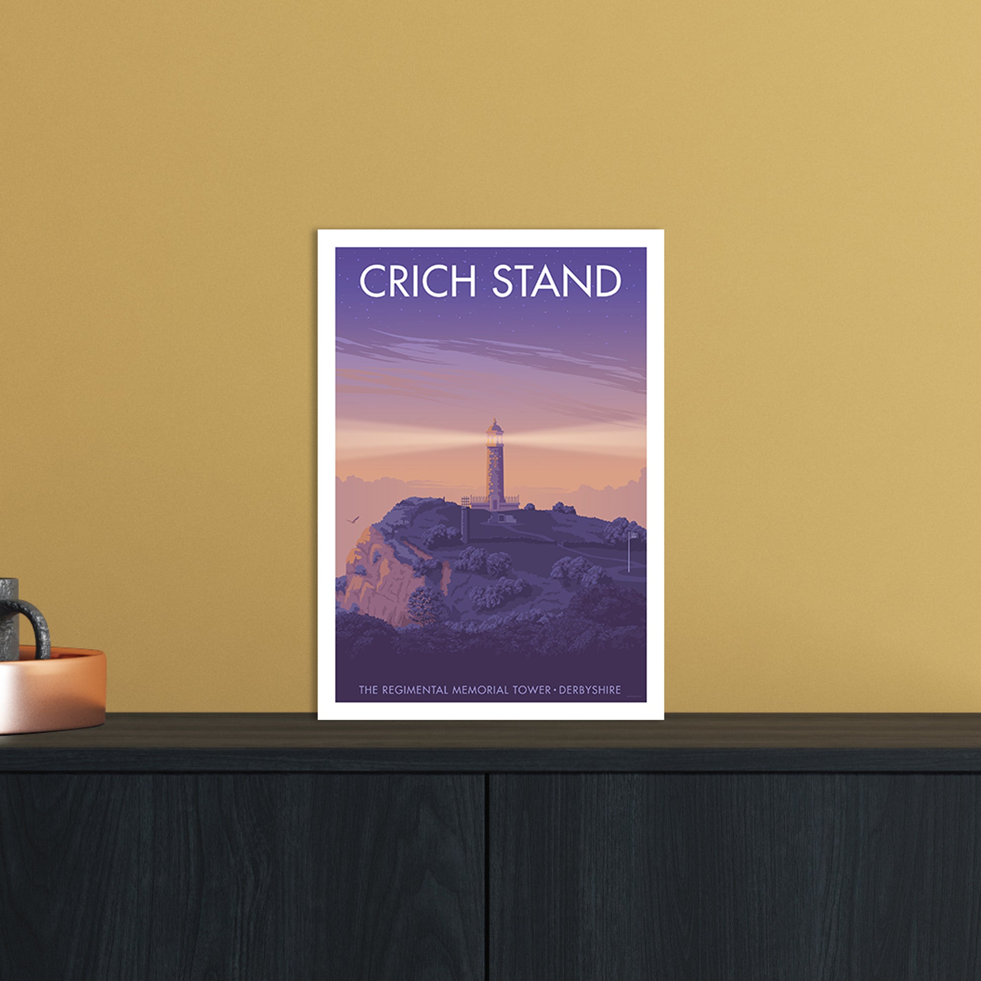 Derbyshire Crich Stand Art Print by Stephen Millership A4 Black Frame