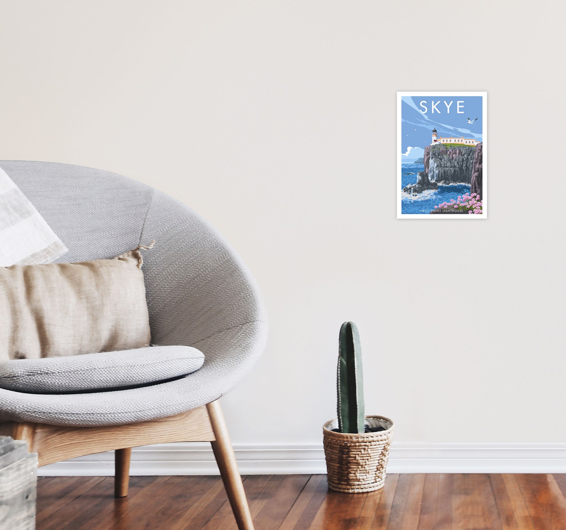Neist Point Lighthouse Skye Art Print by Stephen Millership A4 Black Frame