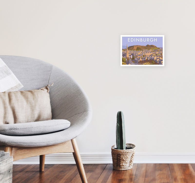 Arthur's Seat Edinburgh Travel Art Print by Stephen Millership, Framed Poster A4 Black Frame
