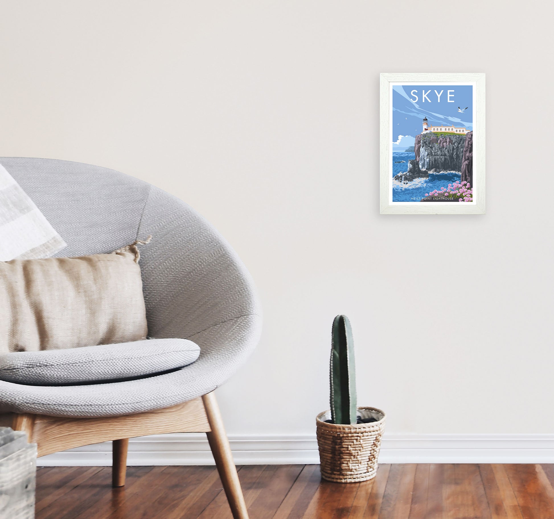 Neist Point Lighthouse Skye Art Print by Stephen Millership A4 Oak Frame