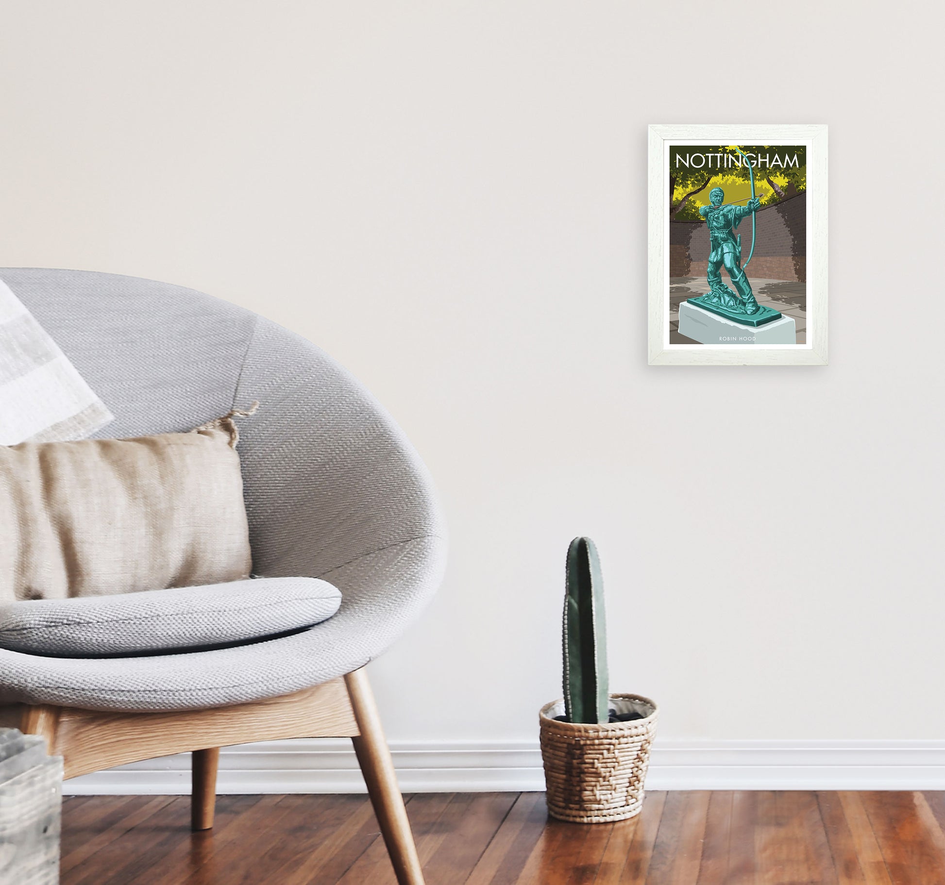 Nottingham Art Print by Stephen Millership A4 Oak Frame