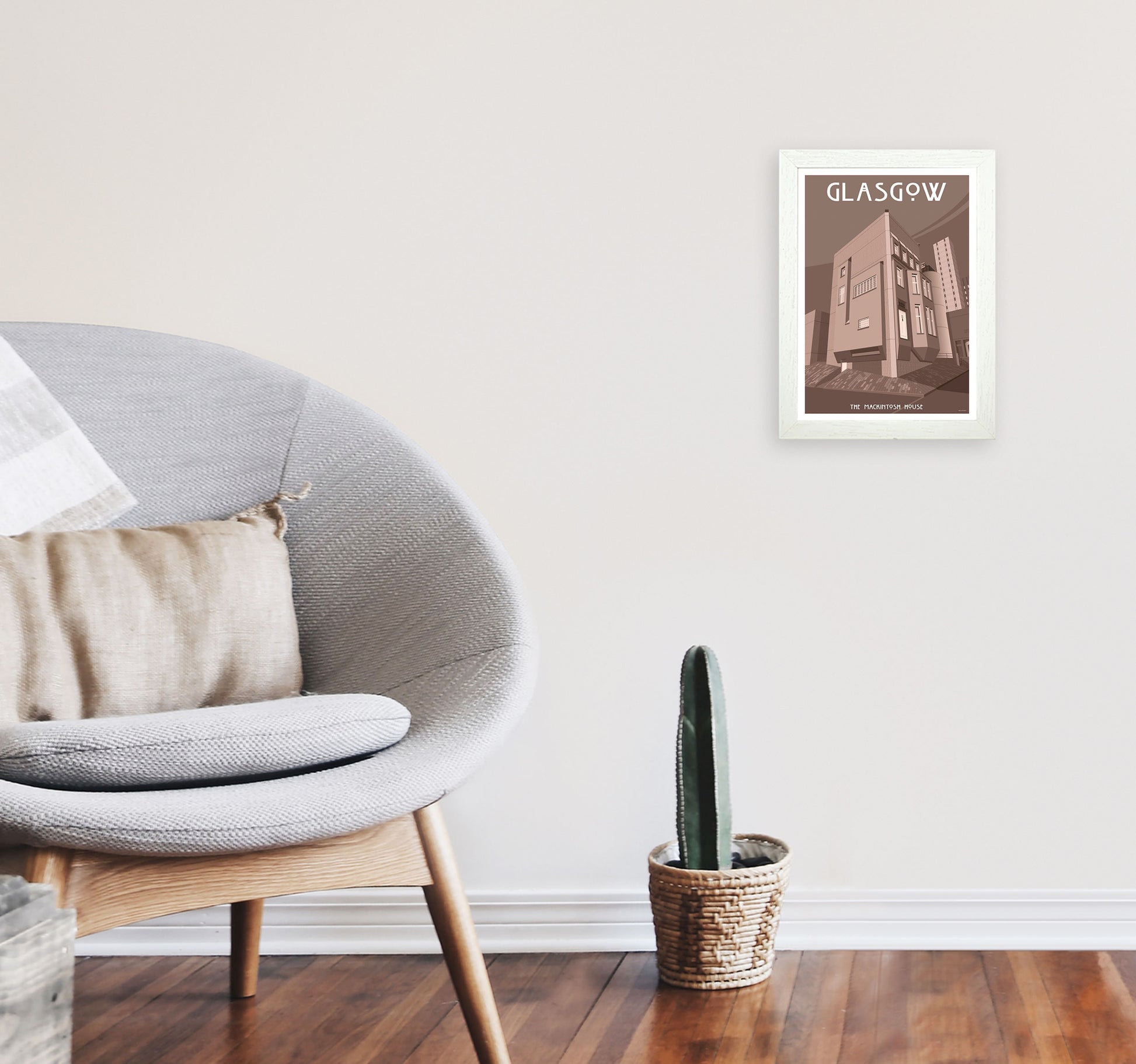 Glasgow Art Print by Stephen Millership A4 Oak Frame