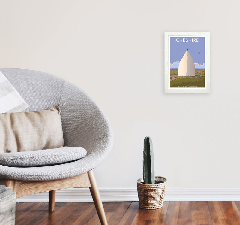 Cheshire White Nancy Travel Art Print by Stephen Millership A4 Oak Frame