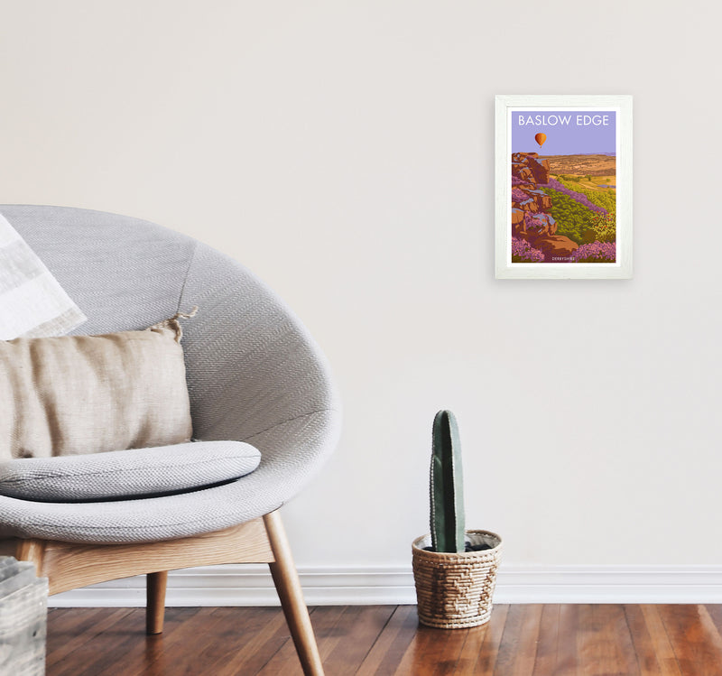 Baslow Edge Derbyshire Travel Art Print by Stephen Millership A4 Oak Frame