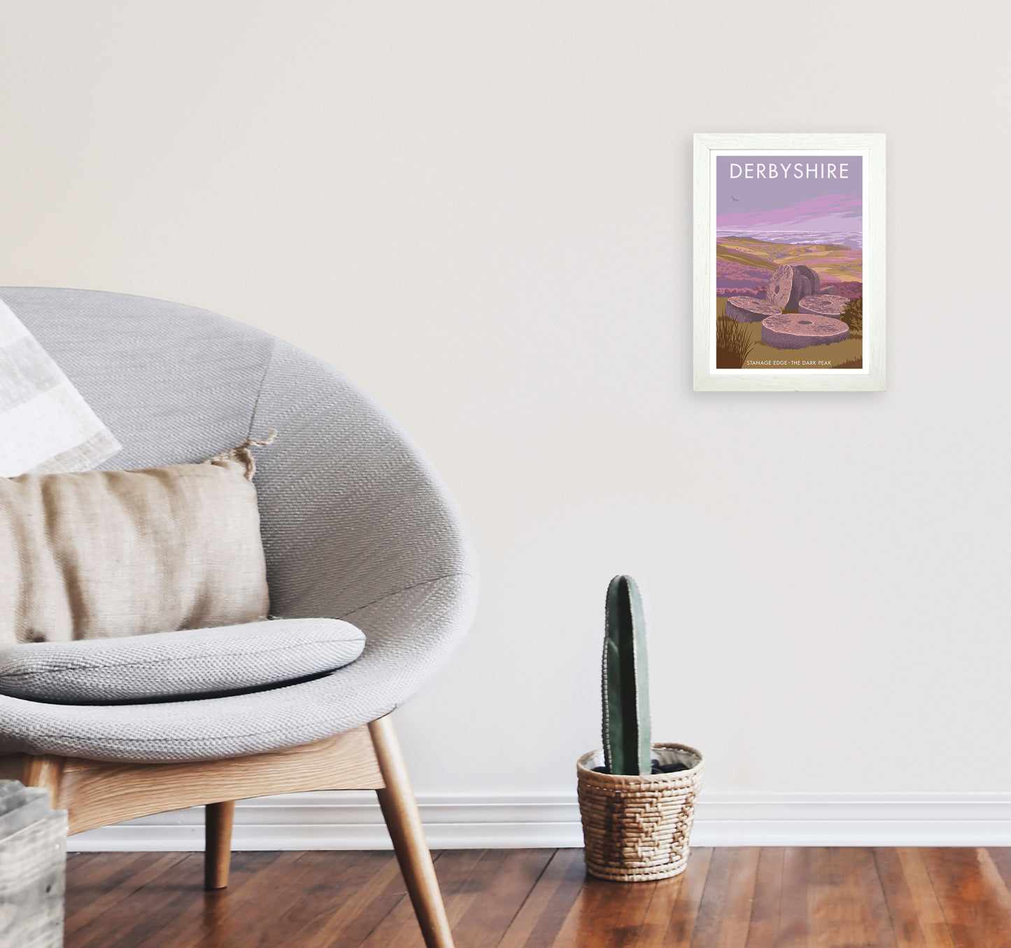 Stanage Edge Derbyshire Travel Art Print by Stephen Millership A4 Oak Frame