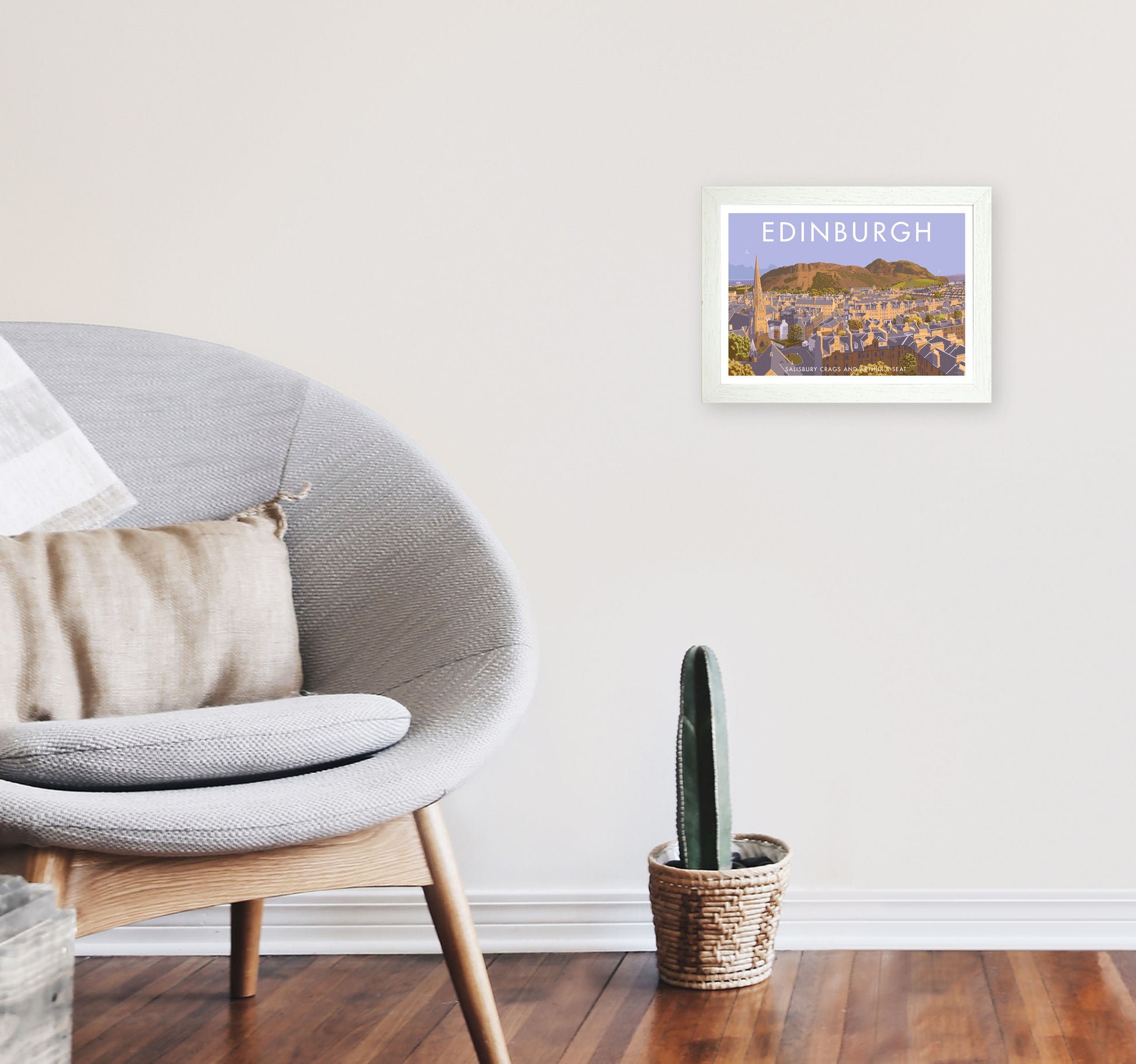 Arthur's Seat Edinburgh Travel Art Print by Stephen Millership, Framed Poster A4 Oak Frame