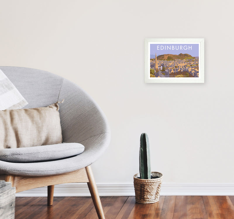 Arthur's Seat Edinburgh Travel Art Print by Stephen Millership, Framed Poster A4 Oak Frame
