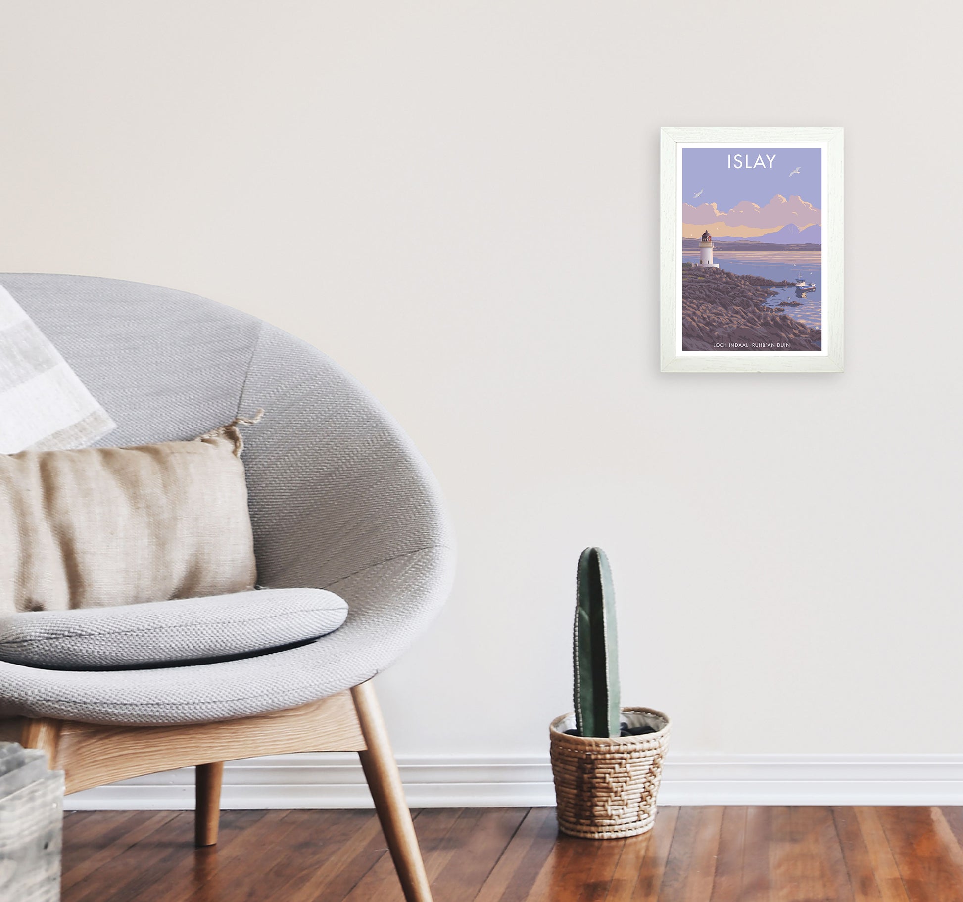 Loch Indaal Islay Travel Art Print by Stephen Millership A4 Oak Frame