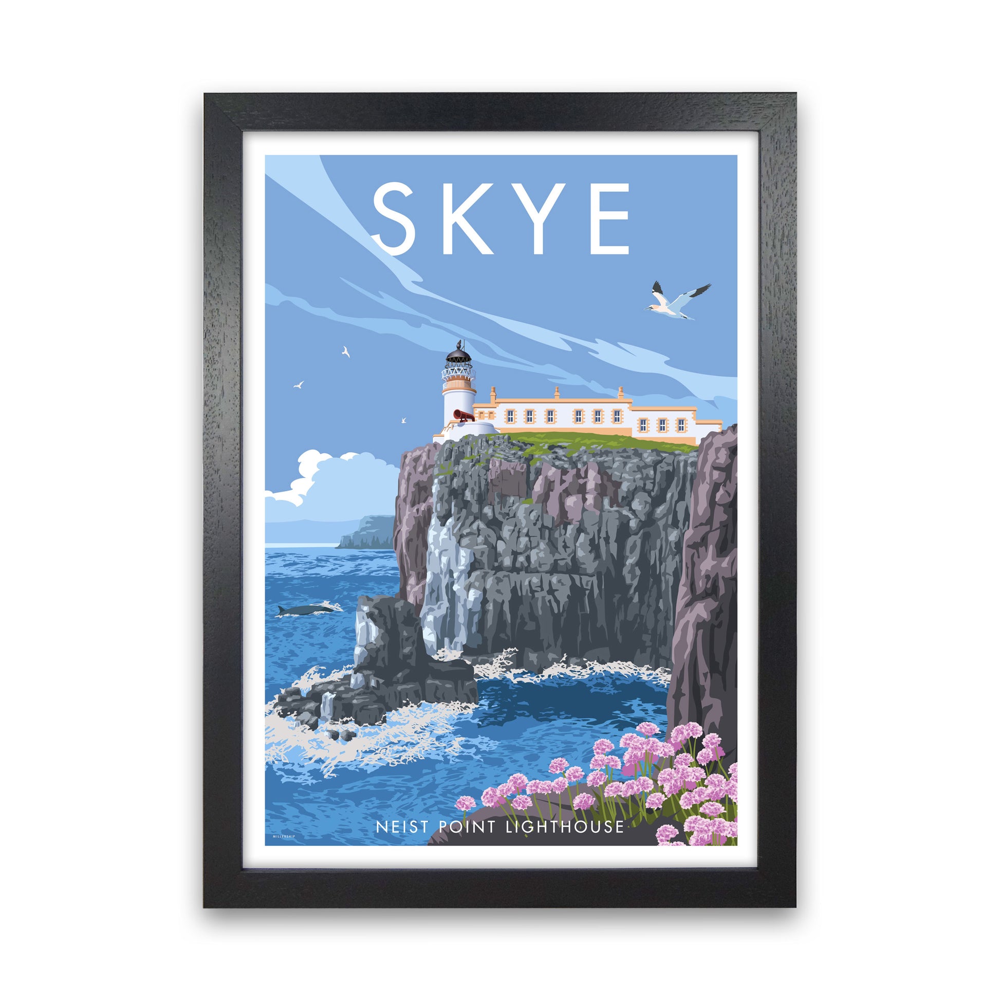 Neist Point Lighthouse Skye Art Print by Stephen Millership Black Grain