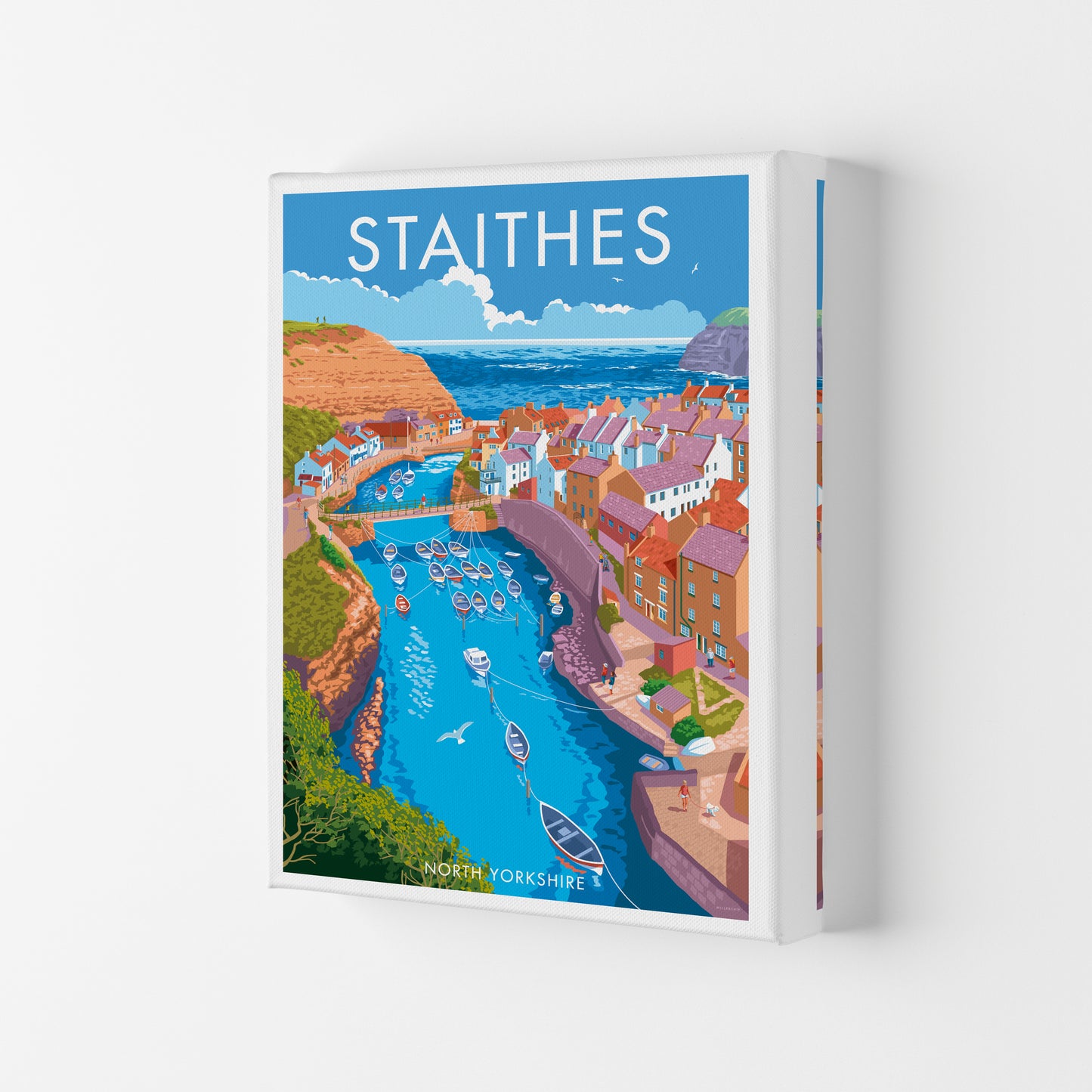 Staithes by Stephen Millership Yorkshire Art Print, Vintage Travel Poster Canvas