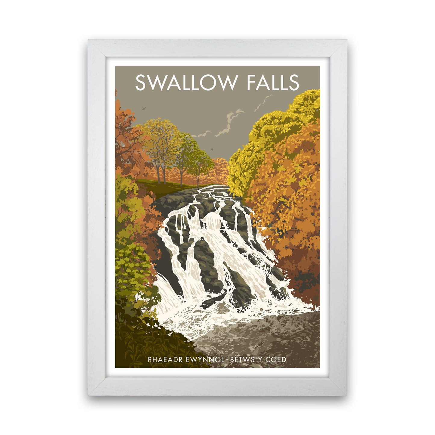 Wales Swallow Falls Art Print by Stephen Millership White Grain