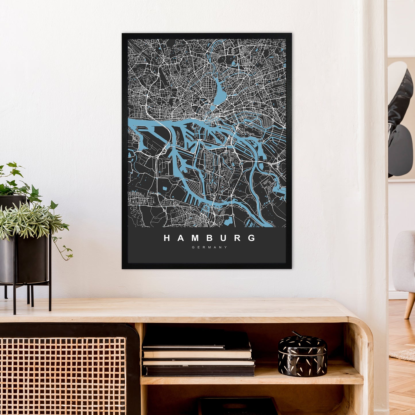 Hamburg Art Print by UrbanMaps A1 White Frame