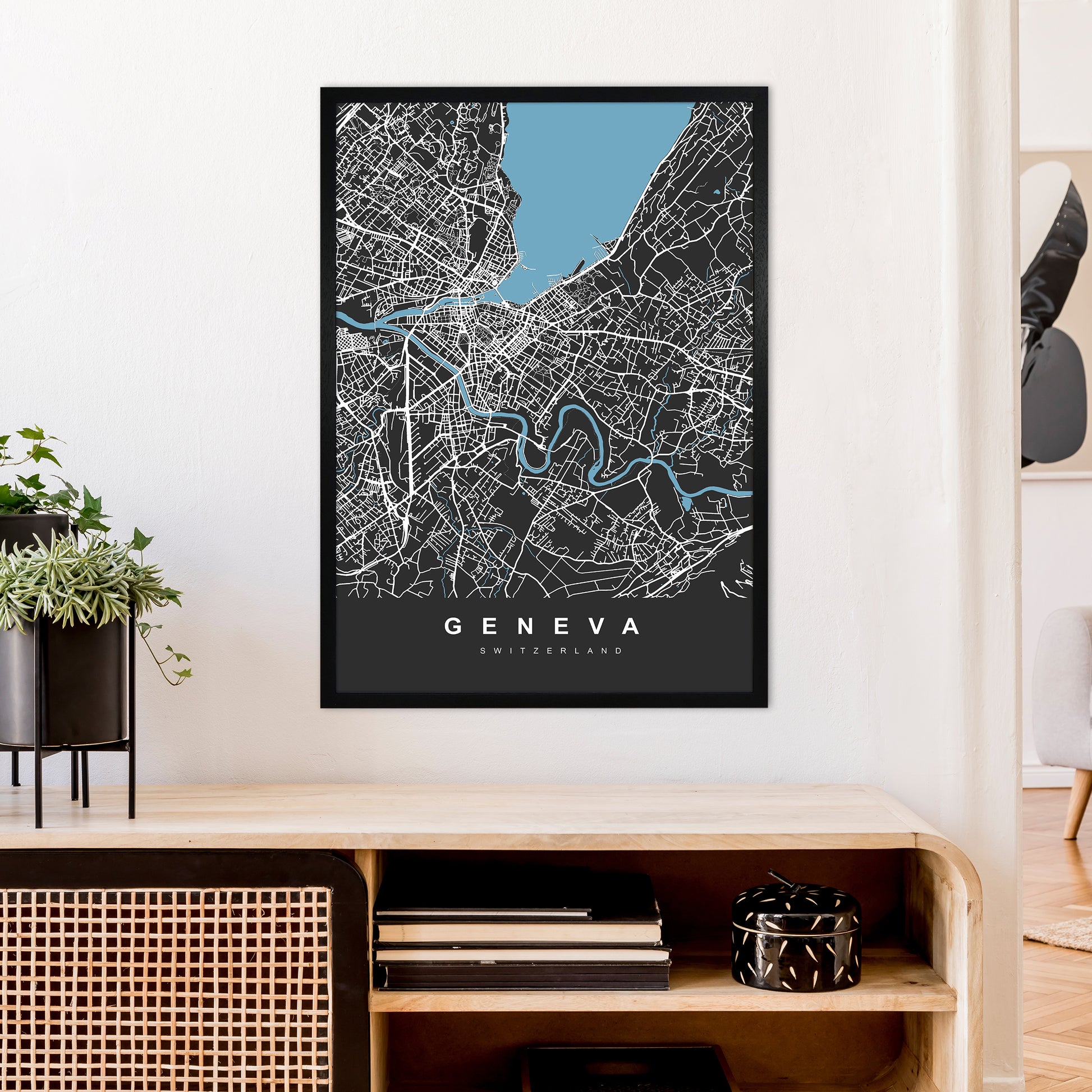 Geneva Art Print by UrbanMaps A1 White Frame
