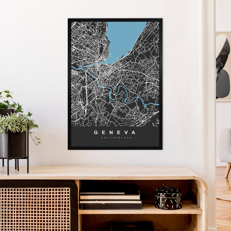 Geneva Art Print by UrbanMaps A1 White Frame