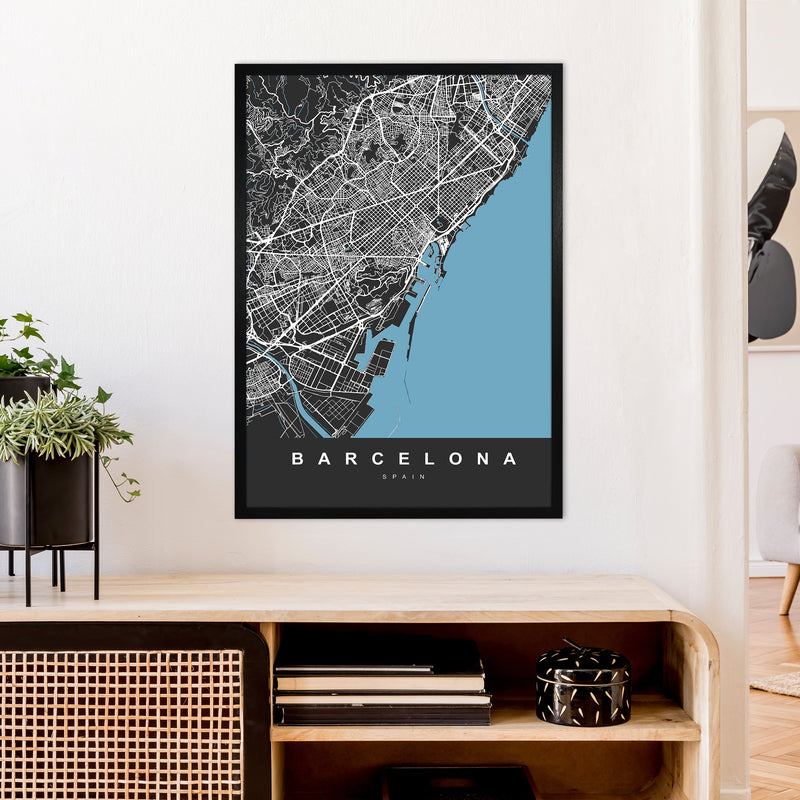 Barcelona Art Print by UrbanMaps A1 White Frame