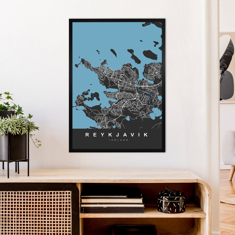 Reykjavik Art Print by UrbanMaps A1 White Frame