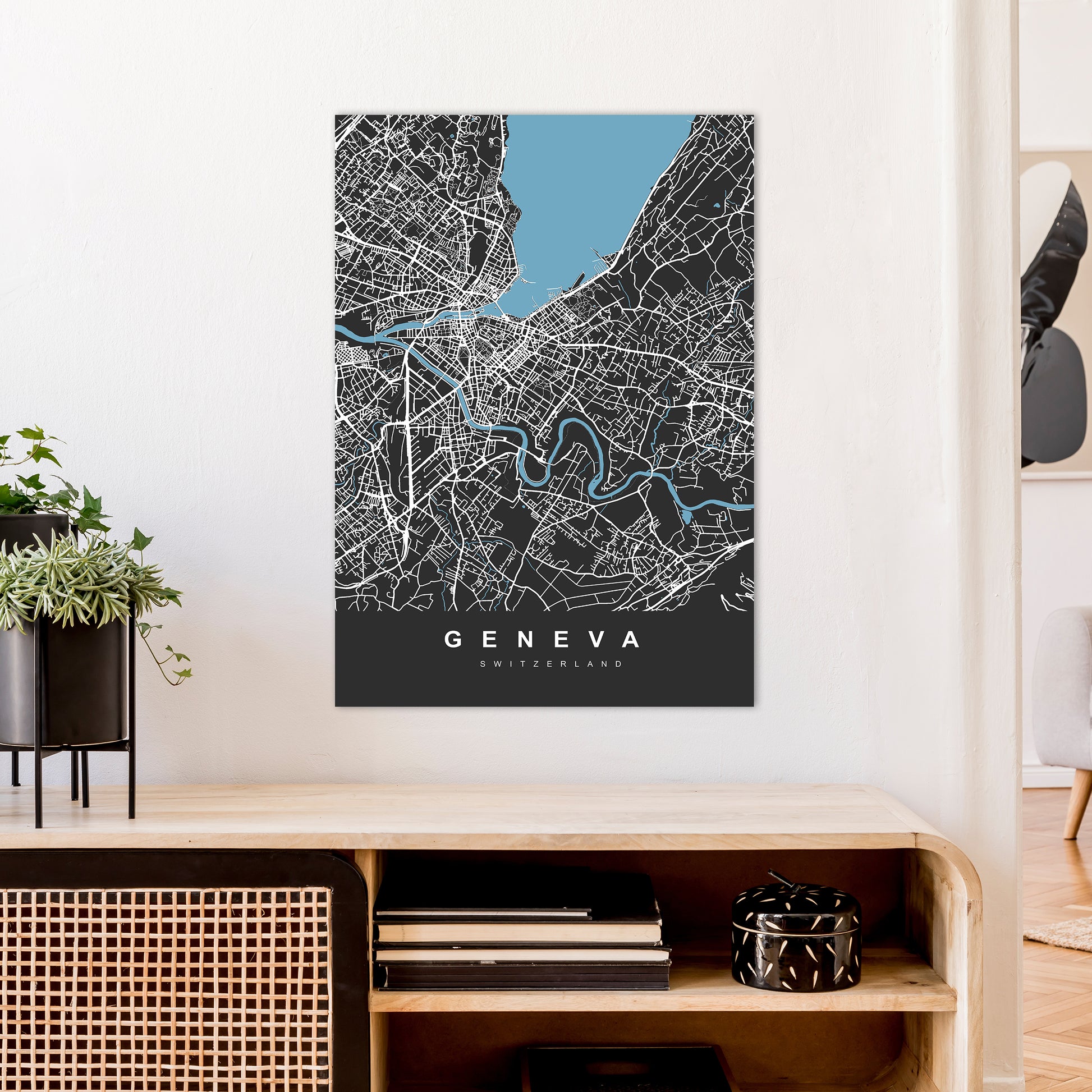 Geneva Art Print by UrbanMaps A1 Black Frame
