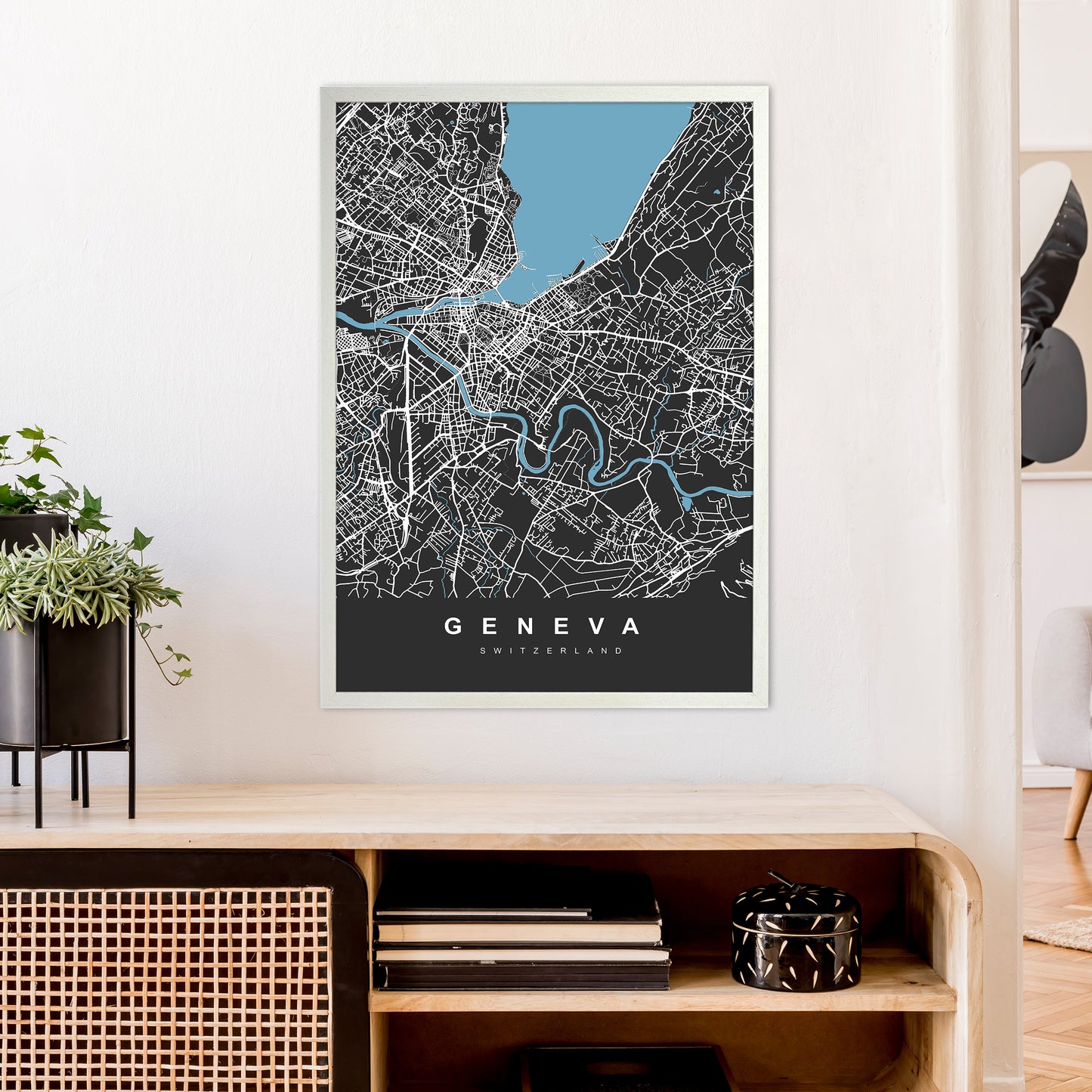 Geneva Art Print by UrbanMaps A1 Oak Frame