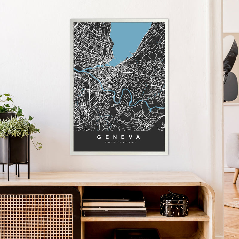 Geneva Art Print by UrbanMaps A1 Oak Frame