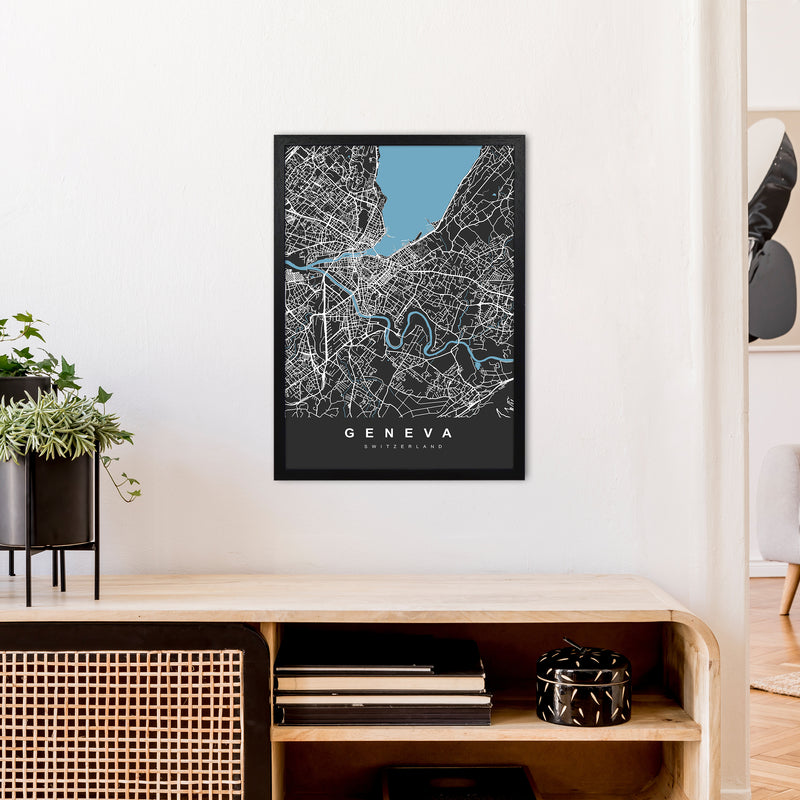 Geneva Art Print by UrbanMaps A2 White Frame