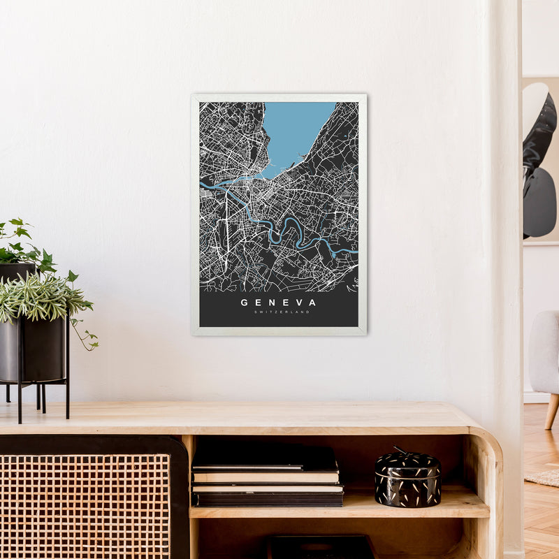 Geneva Art Print by UrbanMaps A2 Oak Frame