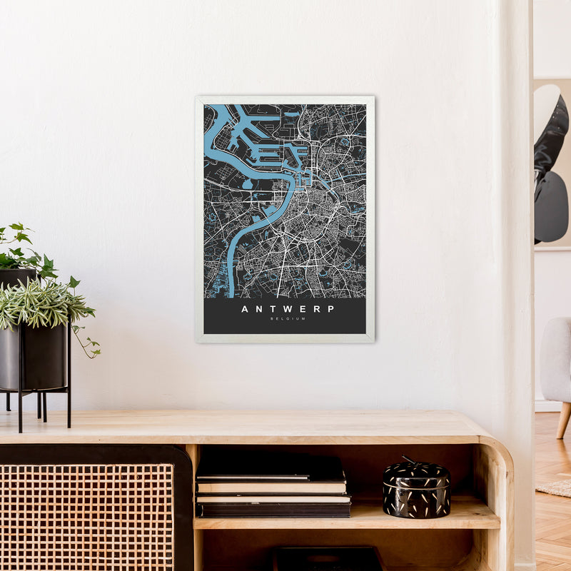 Antwerp Art Print by UrbanMaps A2 Oak Frame