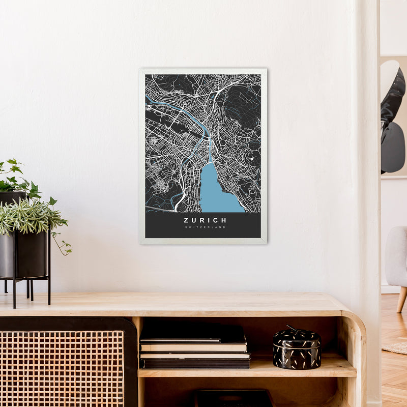 Zurich Art Print by UrbanMaps A2 Oak Frame