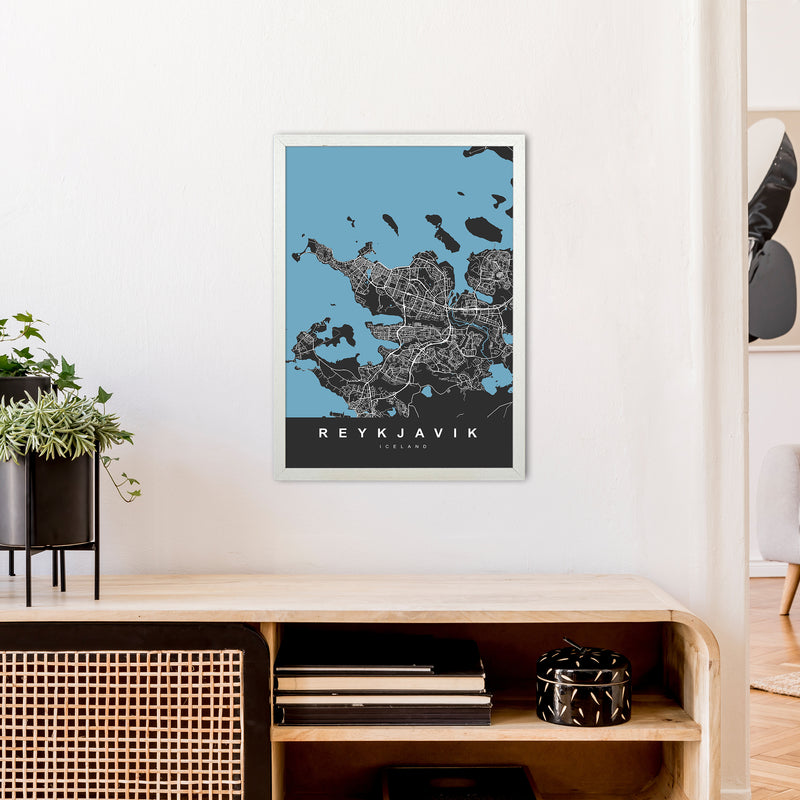 Reykjavik Art Print by UrbanMaps A2 Oak Frame